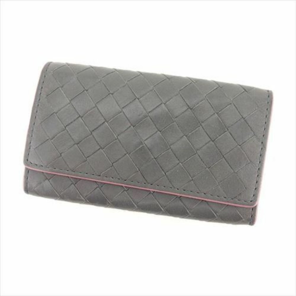 AUTH Bottega Veneta Keycase Keyholder Intrecciato Grey Woman